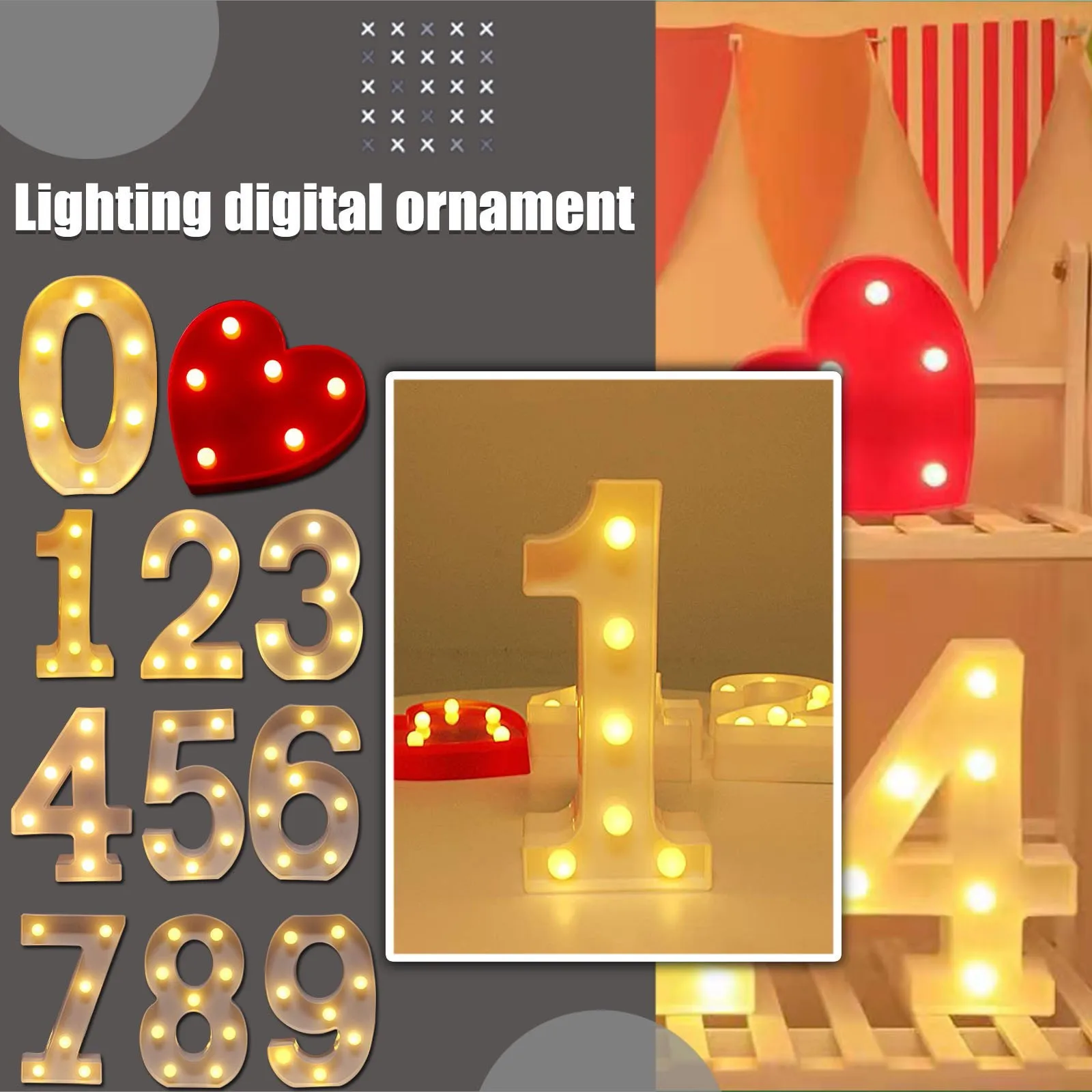 

Creative Luminous 0-9 Digital Number Letter Light AA Battery Powered Lamp Night Light for Christmas Wedding Birthday Party Decor