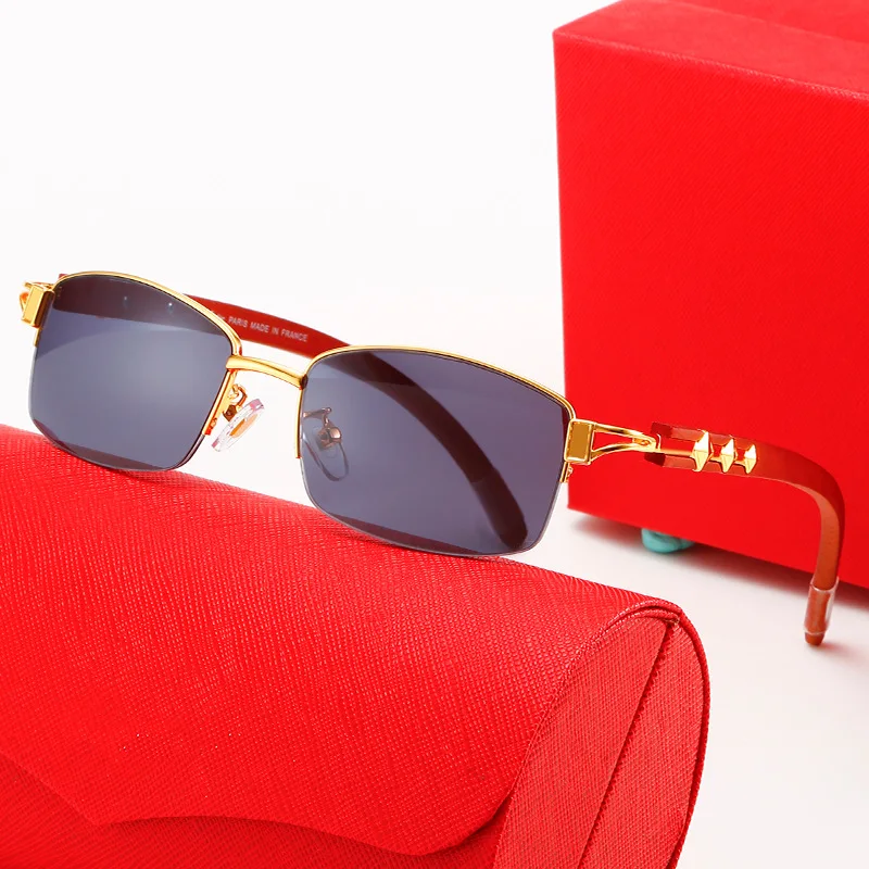 

2022 New Wooden Temple Sunglasses Men Carter Luxury Brand Fashion Half Frame Ladies Trend Wooden Glasses