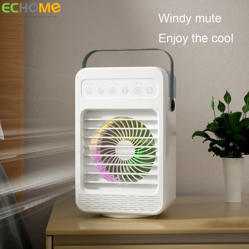 

Portable Air Conditioner Fan with LED Light USB Air Cooler Purifier Humidifier Desktop Cooling Fan Summer Spray Bladeless Fan