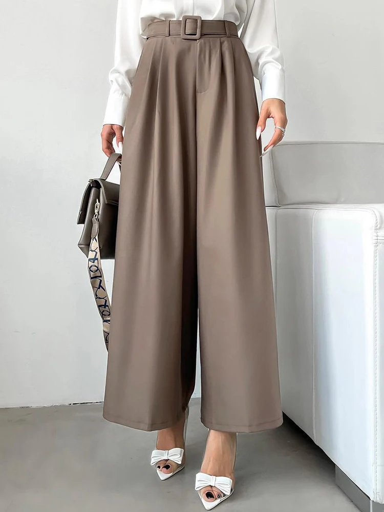 

alinemyer Khaki High Waisted Baggy Office Pants With Sashes Wide Legs Pants Pleated Casual Work Ladies Trousers Autumn 2022