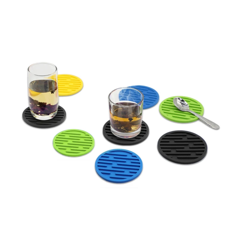 

8 Pieces 1 Set Silicone Coasters Round 10cm Heat Insulation non-slip Coaster Thickened non-stick anti-scalding Coffee Coaster