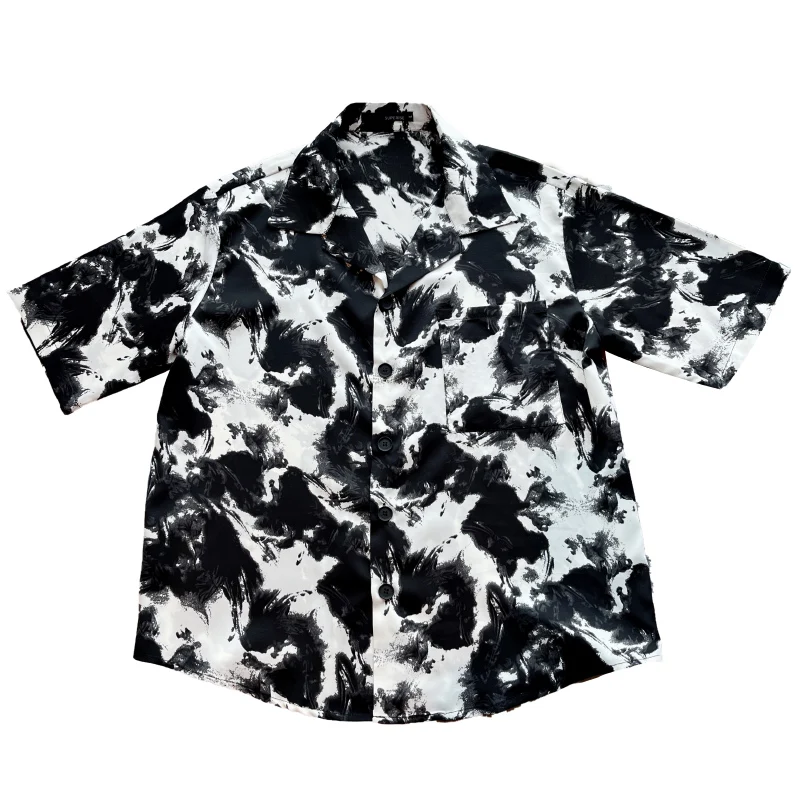 Fashion Printd Shirts for Men Summer Short Sleeve Casual Loose Shirt Oversized Streetwear Social Party Nightclub Men Clothing