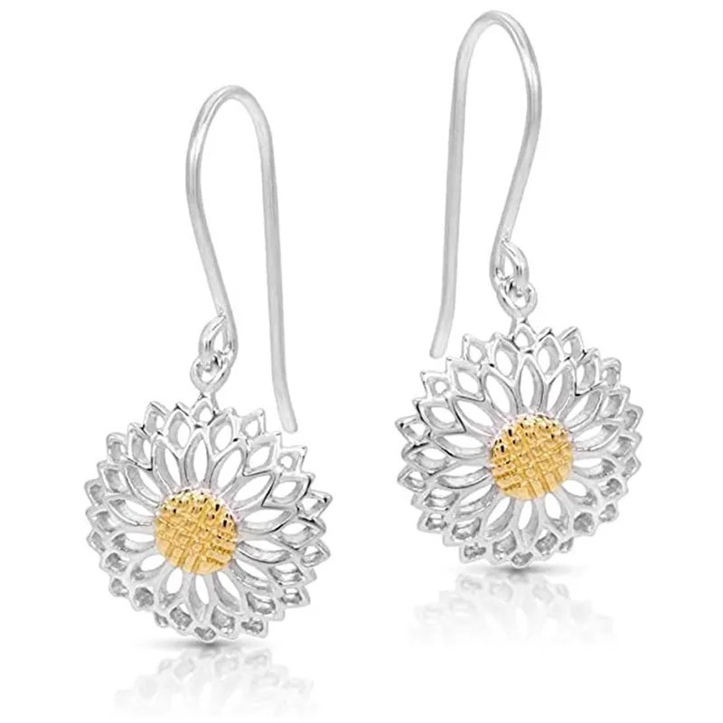 

New Trendy Tow Tone Hollow Out Little Daisy Drop Earrings For Women Fashion Jewelry Delicate Party Gift Earring Wholesale