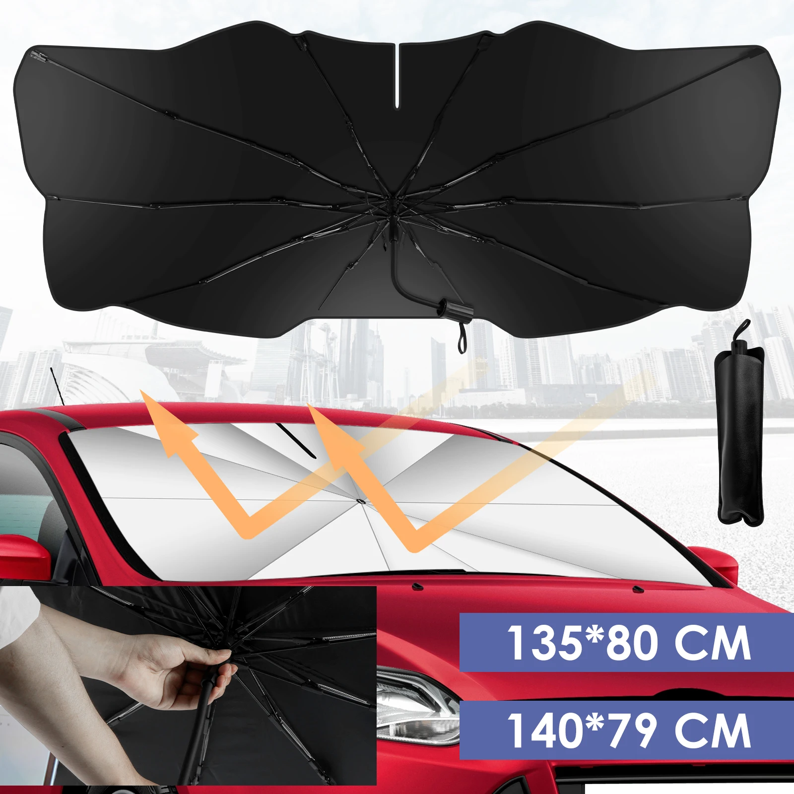 

Car Windshield Sunshade Umbrella Stable Auto Front Window Umbrella Vehicle Interior Sun Shade Visor 360° Bendable Automotive