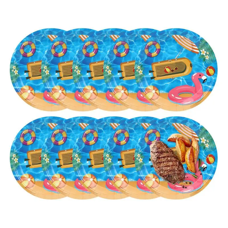 

Pool Party Tableware 10pcs Beach Paper Plates Pool Party Napkins Summer Pool Party Paper Cups For Child Birthday Supplies