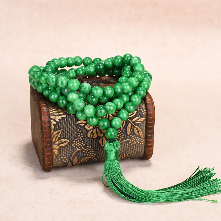 

Multilayer 108 green Beads 6-12mm Tassel Bracelet Necklace Tibetan Buddhist Mala Buddha Charm Rosary Yoga For Women Men Jewelry