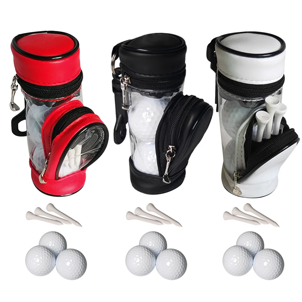 

Portable Golf Ball Bag PU Leather Hanging Waist Carrier Pack Golf Ball Tees Holder Small Storage Case Golf Sports Practice Acces