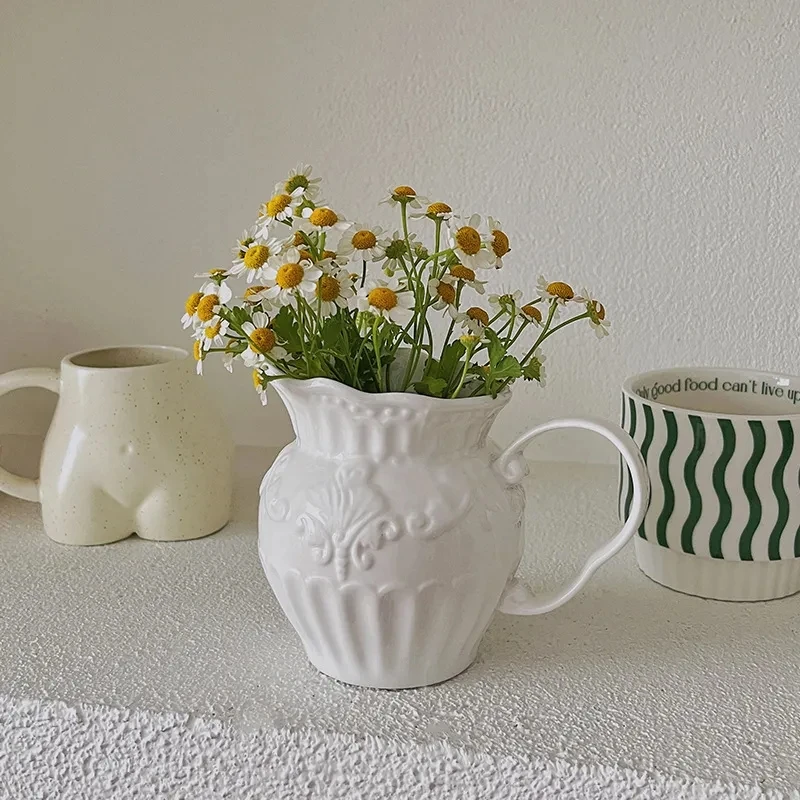 

European Style Relief Ceramic Vase, Coffee And Milk Can, Flower Pot, Large Capacity Milk Pot Decoration