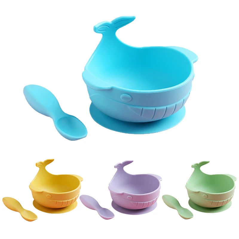 

Cartoon Shark Design Baby Bowl with Spoon Suction Bowls Children Dishes BPA Free Silicone Bowl Baby Food Feeding Tableware Set