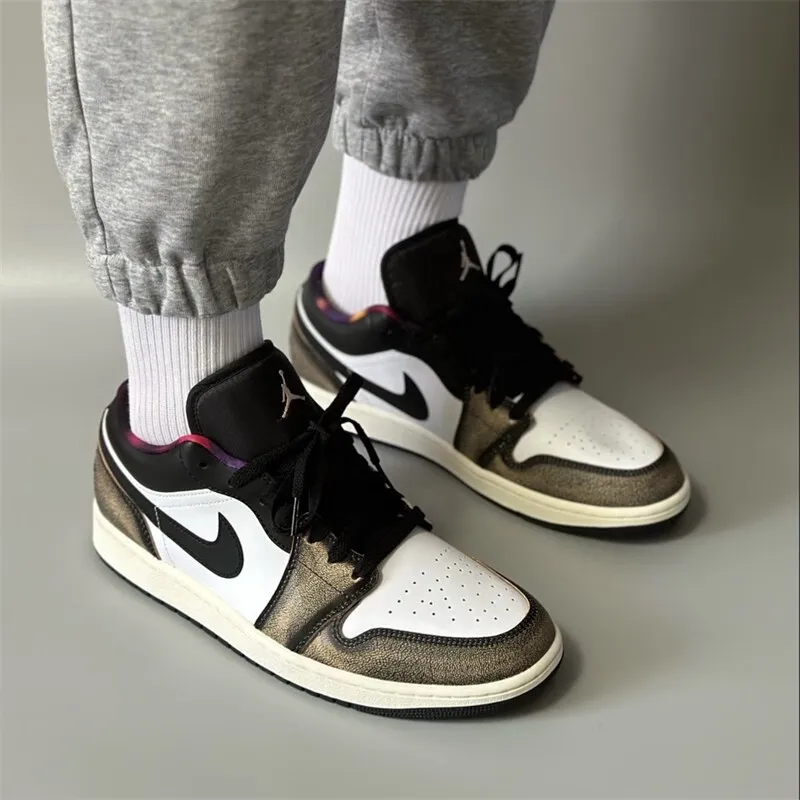 Jordan Air 1 низкие модные нескользящие туфли в стиле ретро с низким берцем черные