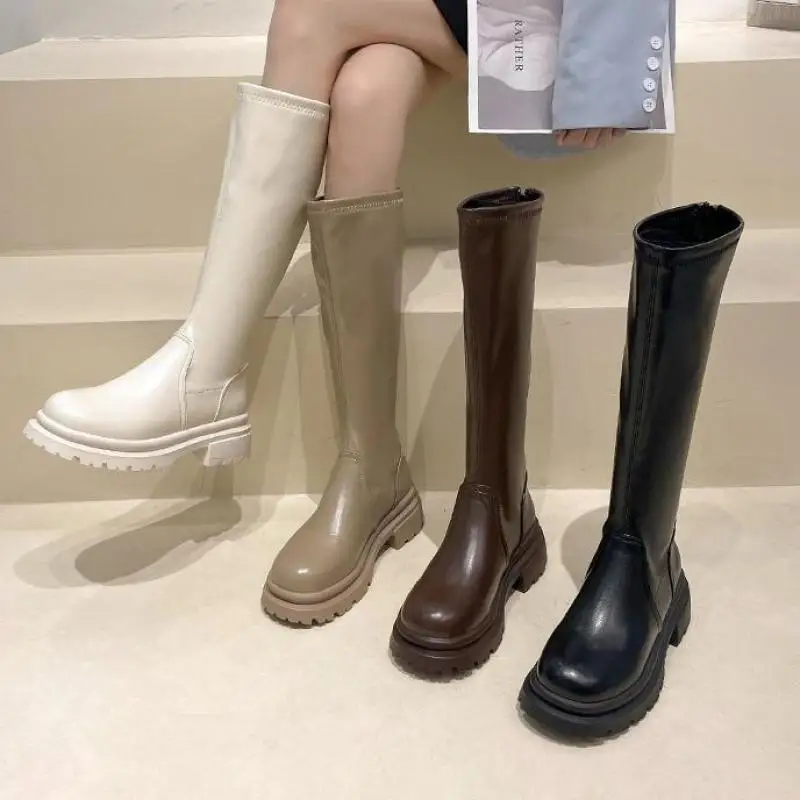 

Женские высокие сапоги на молнии, зимние Нескользящие сапоги до колена из искусственной кожи, 2023