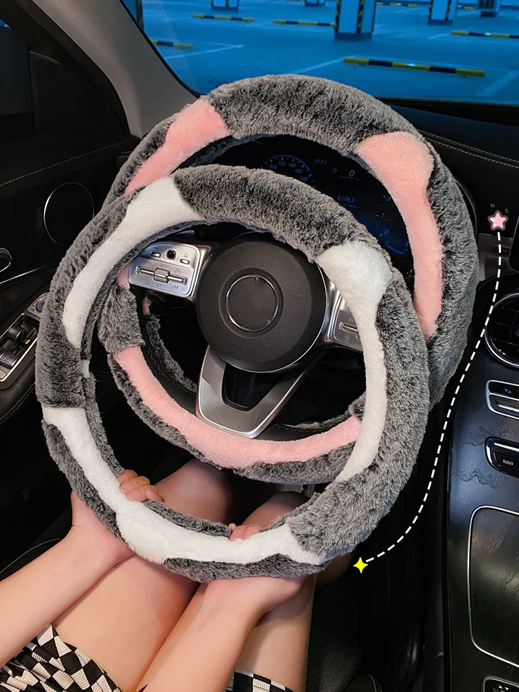 

Новинка 2022, мультяшный плюшевый теплый женский зимний нескользящий милый Универсальный защитный чехол на руль автомобиля