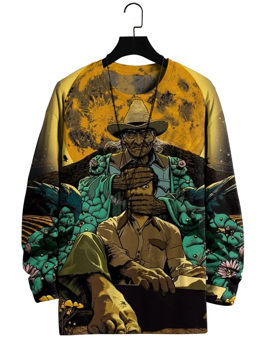 

Molilulu Mens Psychedelic Art Print Crew Neck Long Sleeve T-Shirt
