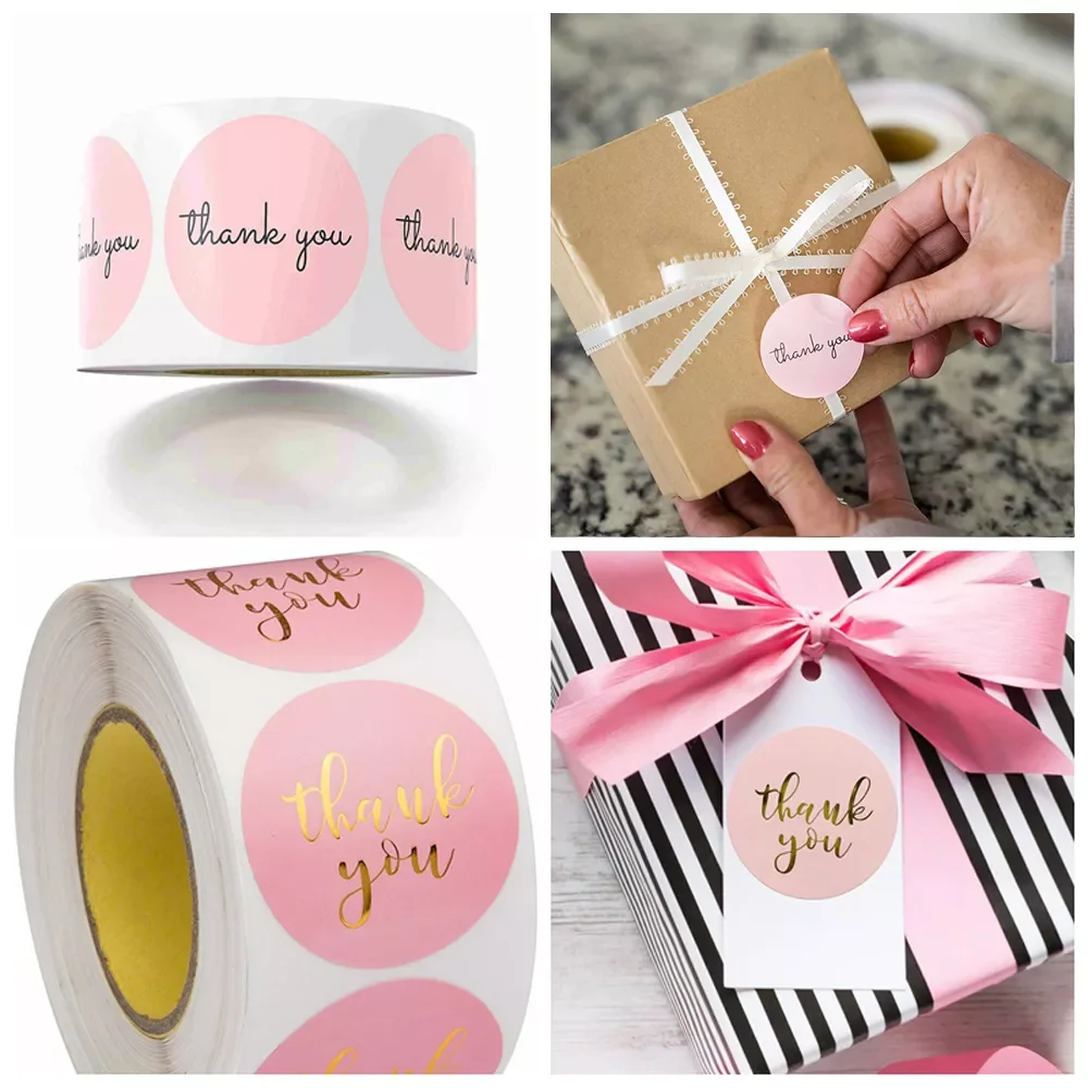 

100-500pcs Thank You Sticker Envelope Seal Scrapbook Sticker Pink Heart Cute Round Sticker Stationery Label Stickers