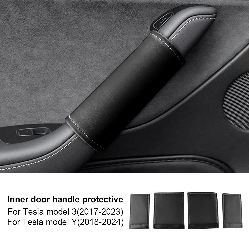 

Для Tesla Model 3 Model Y 2017-2023 Highland 2024 4 шт. Защитная крышка для внутренней ручки двери автомобиля, кожаные аксессуары