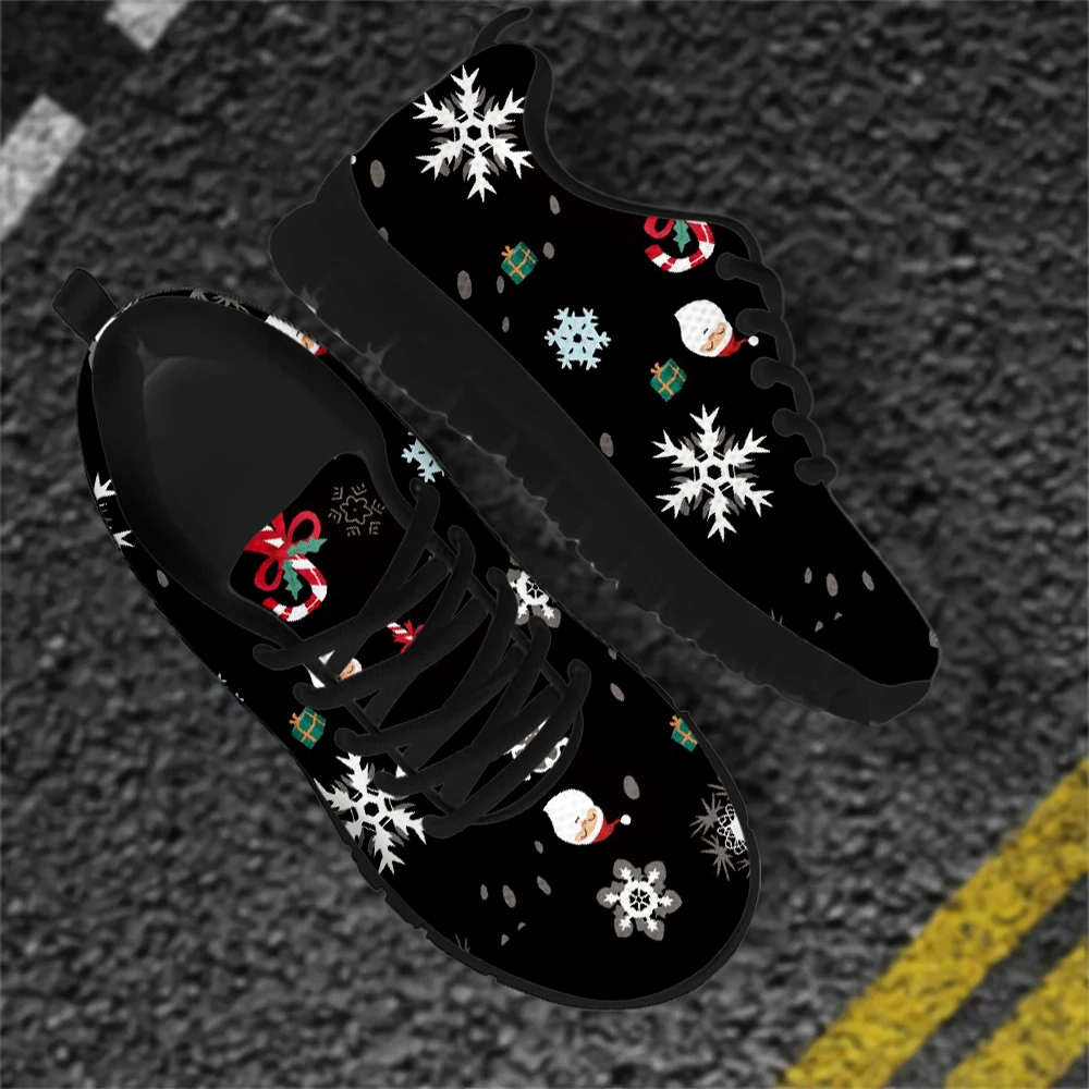 

HYCOOL Cartoon Snowman/Snowflake Pattern Ladies Lace-up Sneakers Casual Comfort Flats Shoes Ladies Mesh Footwear chaussure femme