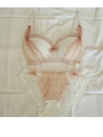 sexy bra and briefs mesh triangle cup raised cloth bow no steel ring detachable double shoulder straps souble buckle lolita bral
