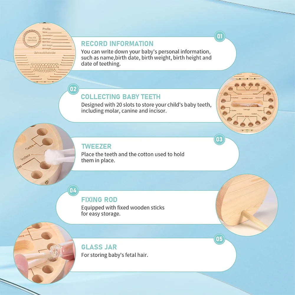 Деревянная коробка для зубов органайзер хранения молочных собирать зубы Umbilica