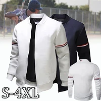 men solid color jacket long sleeve slim fit sport outdoor tops coat black white navy blue