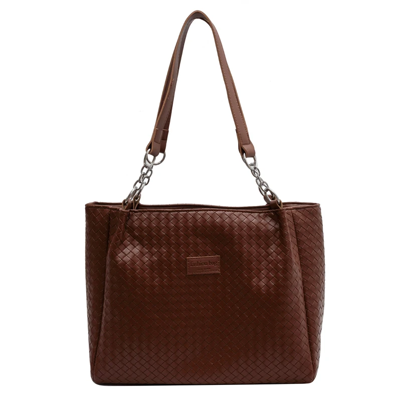 

PU Leather Knitting Shoulder Bags For Women Large Capacity Solid Commuter Bags Classic Elegant Lady Totes Big Black Female Bags