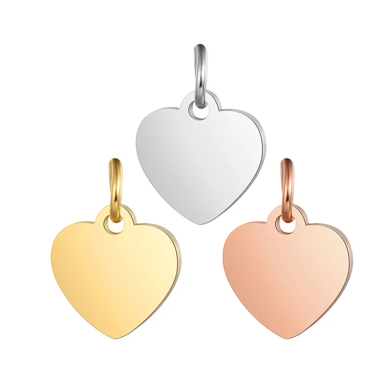 

4pcs/lot 10.5*14mm Stainless Steel Heart Charm Pendant DIY Name Logo Blank Stamping Love Heart Tag Jewelry