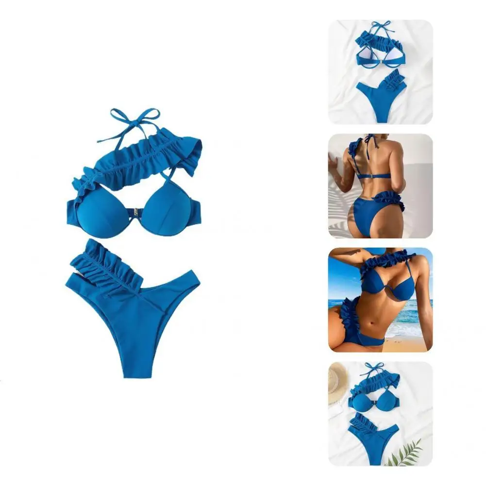 

2 шт./компл. стильный женский купальник с плиссированными краями, женское бикини на шнуровке, бикини с открытыми плечами