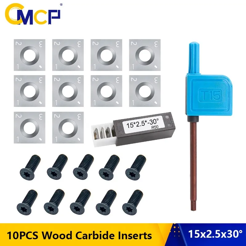 

Square Carbide Insert 10pcs 15x15x2.5mm 30Degrees Spiral/Helical Planer Cutter Head Wood Turning Lathe Tool