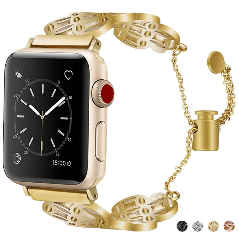 Ремешок из нержавеющей стали для Apple Watch 7 41 45 40 44 мм роскошный металлический