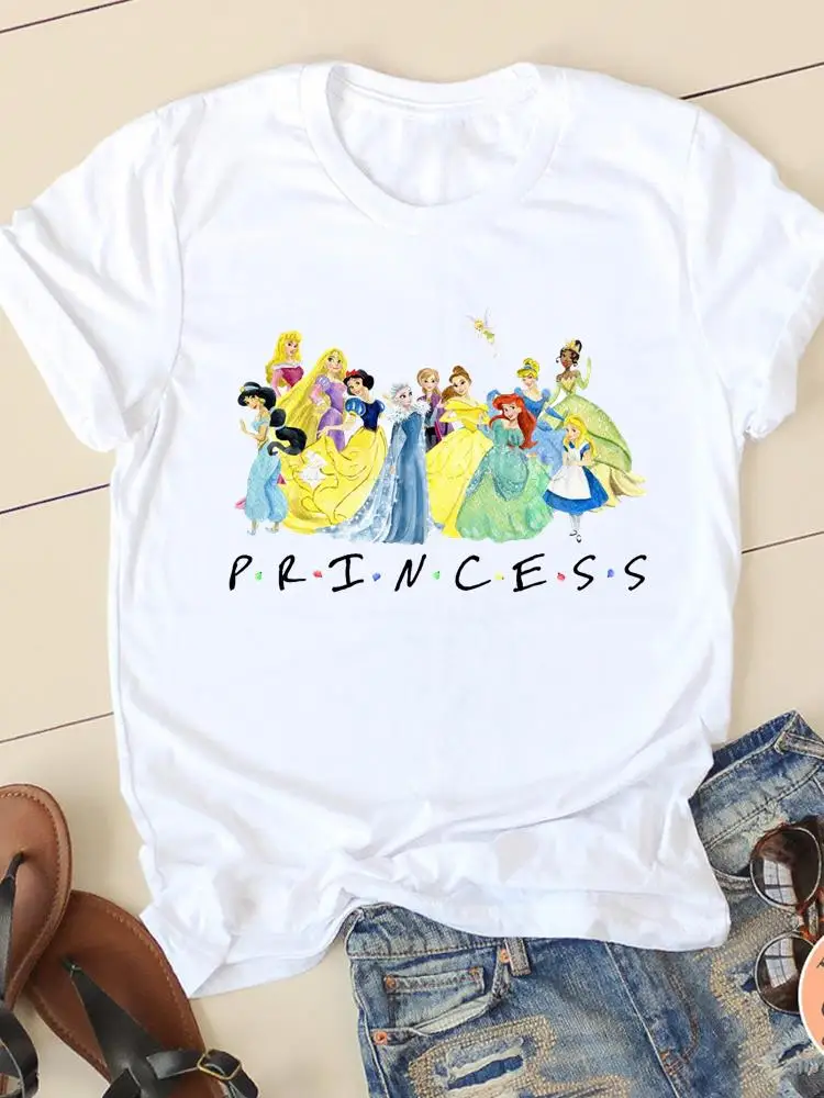 Disney Cartoon Tee Shirt Mickey Mouse Women Short Sleeve Print Princess Lovely Trend Clothing Casual Fashion Graphic T-shirts