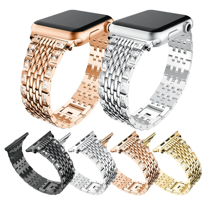 

Link bracelet strap For Apple watch band 41mm 45mm 40mm 44mm 42m 38mm Diamond Stainless steel watchband iwatch series 5 3 6 SE 7