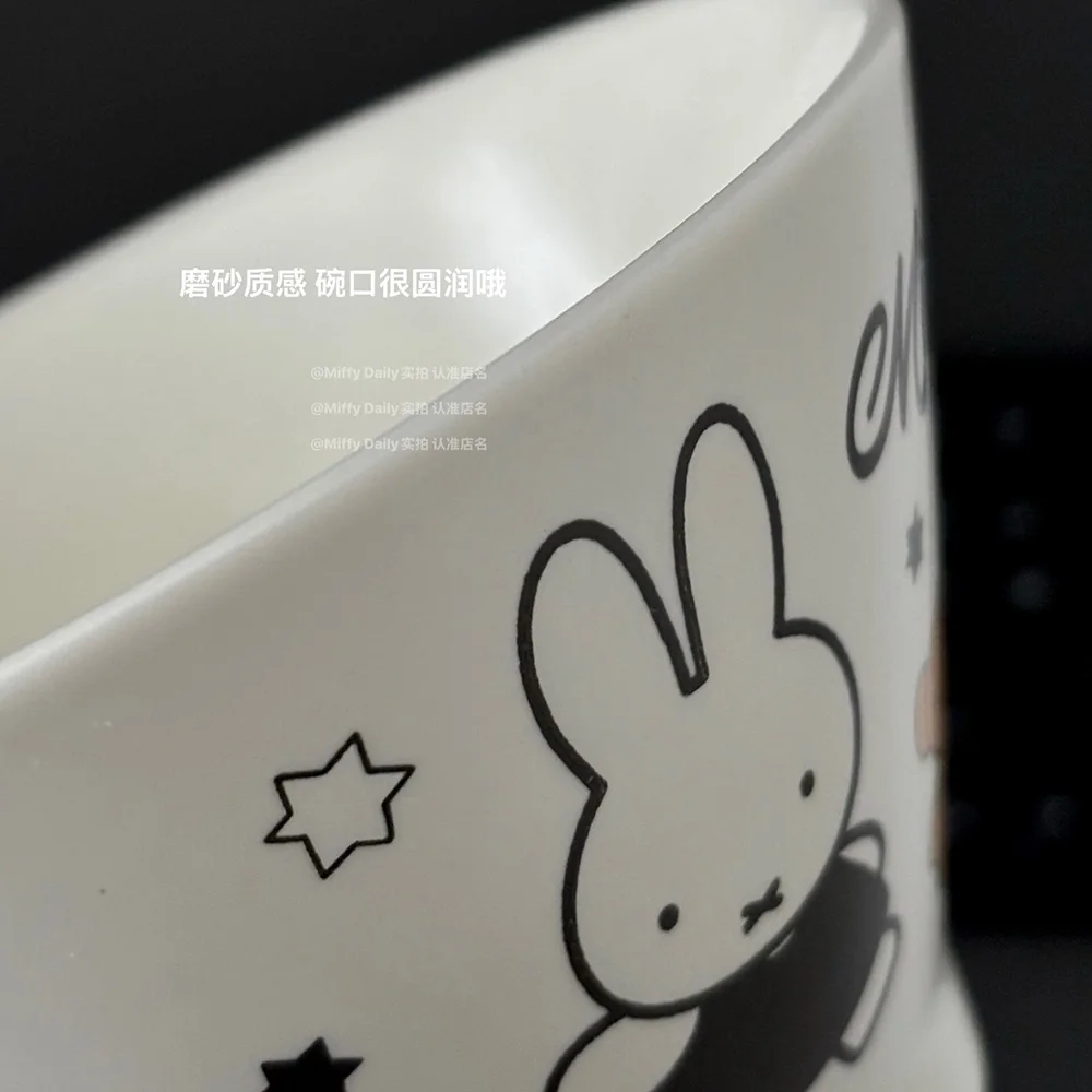 Фото Милая керамическая чаша Miffy 450 мл с кроликом, матовая, с гладким ободком, для молока, хлопьев, фруктов, закусок, для использования на столе, в столовой, общежитии, подарок для девочки №4
