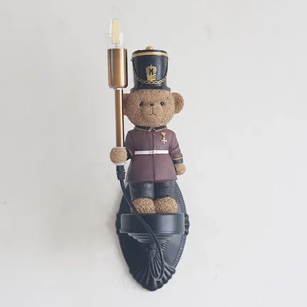 British teddy bear wall lamp children's boys and girls bedroom American creative cartoon doll LED resin