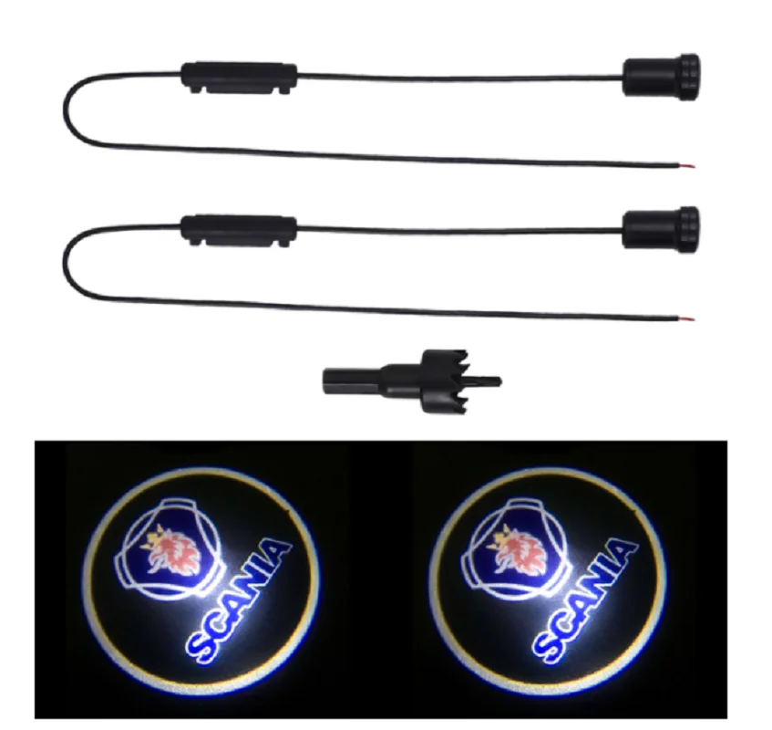 

2X LED Car Door Light For Tamiya Scania R620 R470 Scania Logo Laser Courtesy Shadow Light Auto Interior Light Accessories