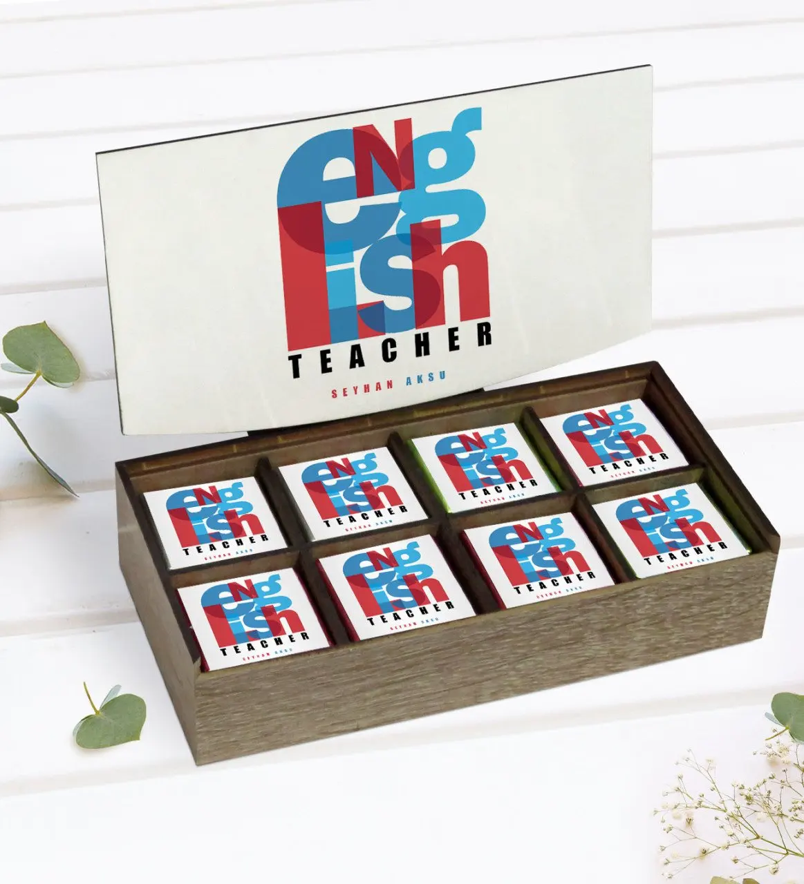 

Персонализированный дизайн для учителей английского языка в деревянной коробке, 24 люмен, если вы хотите получить шоколадный подарок