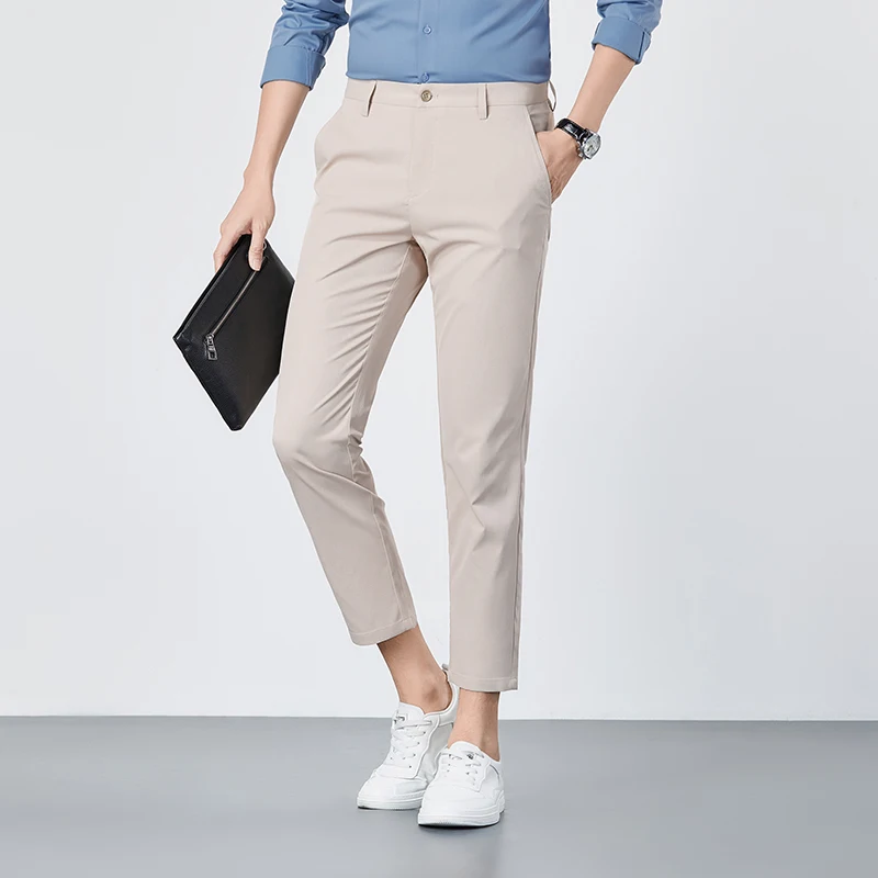 

Брюки мужские повседневные тонкие, модные Стрейчевые деловые штаны, усовершенствованные облегающие прямые брюки до щиколотки, на лето
