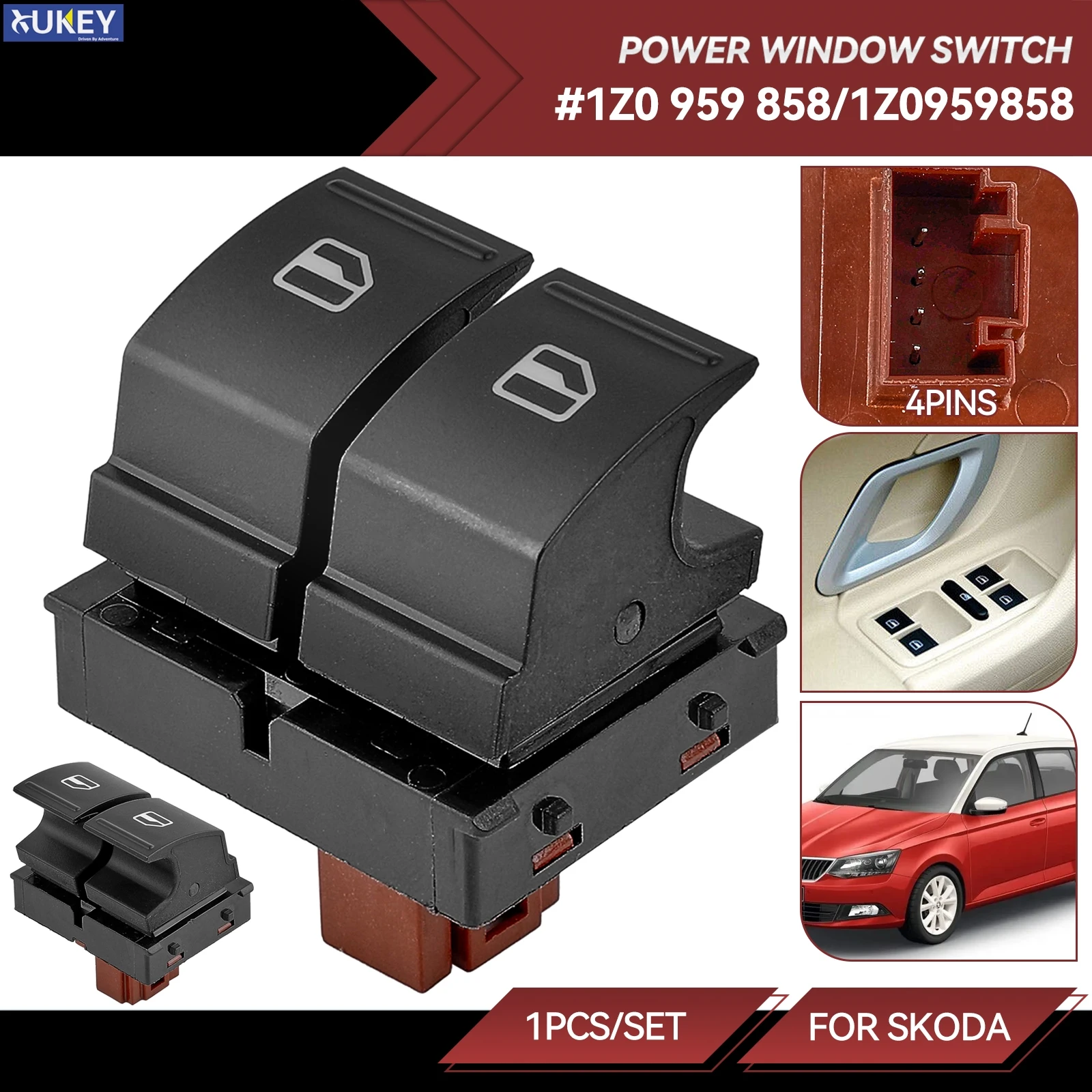 

Двойной электронный переключатель управления стеклоподъемником 1Z0959858, кнопка управления для Skoda Octavia Fabia 2 06-14 Yeti Roomster