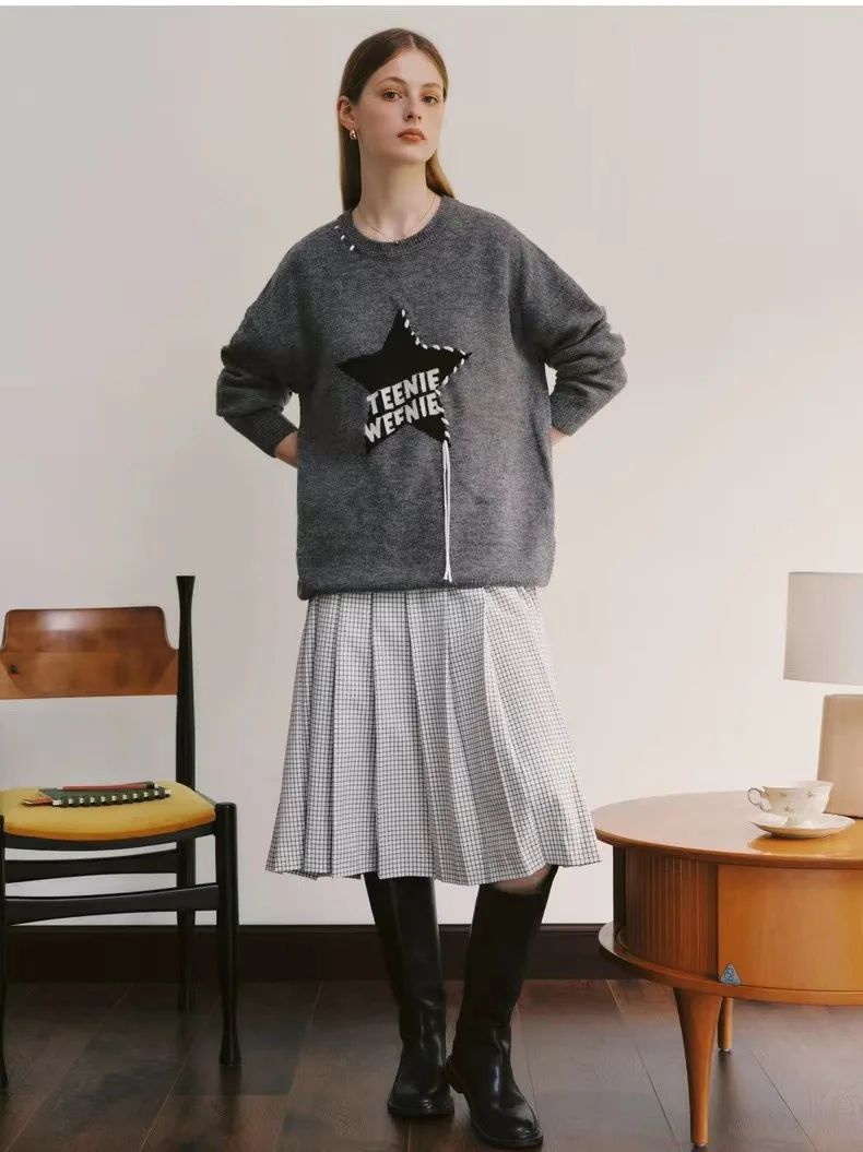 

Grey Color Sweater For Women Autumn Winter Loose Casual Knitted Cardigans Pullovers Tops