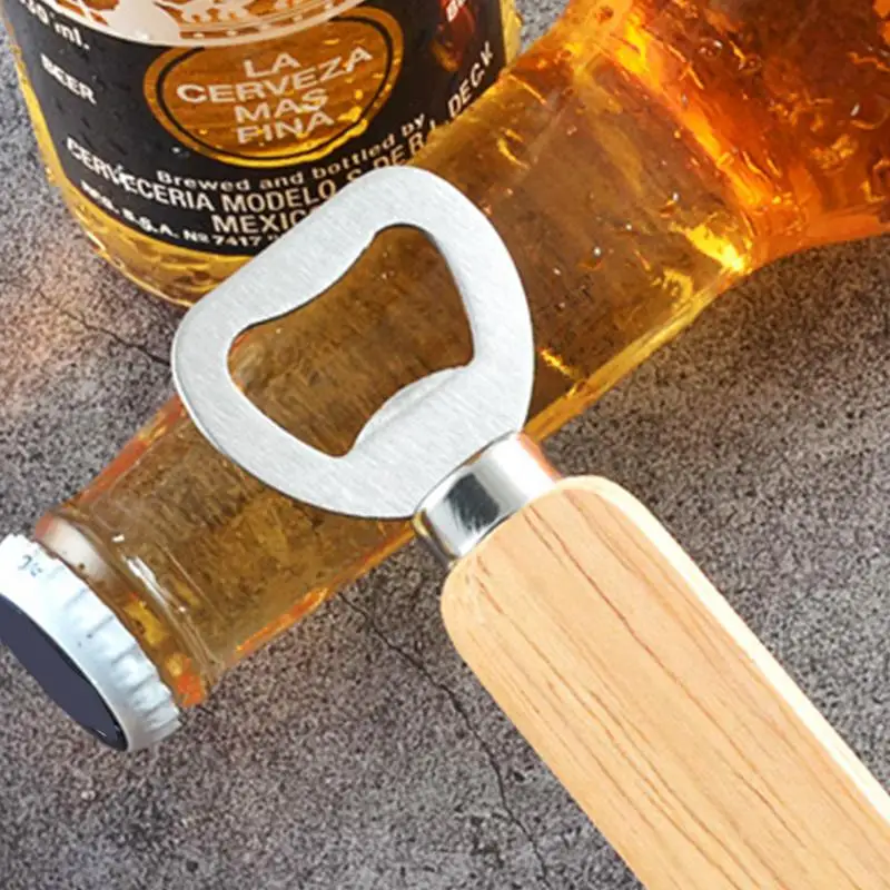 

Открывалка для бутылок из нержавеющей стали, открывалка для пивных бутылок с деревянной ручкой, аксессуары для бара, набор для домашнего ба...