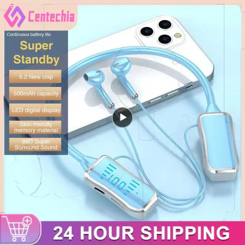 

Wireless Headphones With Digital Display Neck Mounted Earphones With Mic Long Standby Earbuds Headset Hifi Sound
