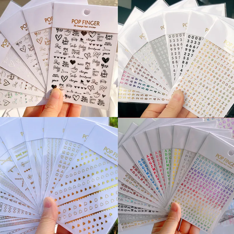 

1Pc New Rose Angel 3D Nail Art Stickers English Letter Sticker Love Heart Design Nails Decal Accessories Manicure Press On Nails