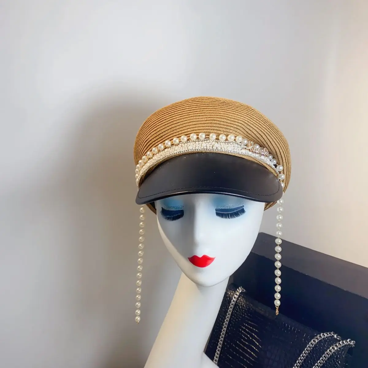 Шляпа женская из искусственного жемчуга Соломенная Шапка с подвеской в виде