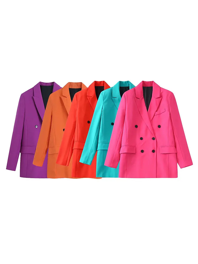 

Women's Summer 2022 New Retro Fashion Chic Unisex Blazer Casual Lapel Long Sleeve Slim Fit Loose Double Breasted Pocket Top