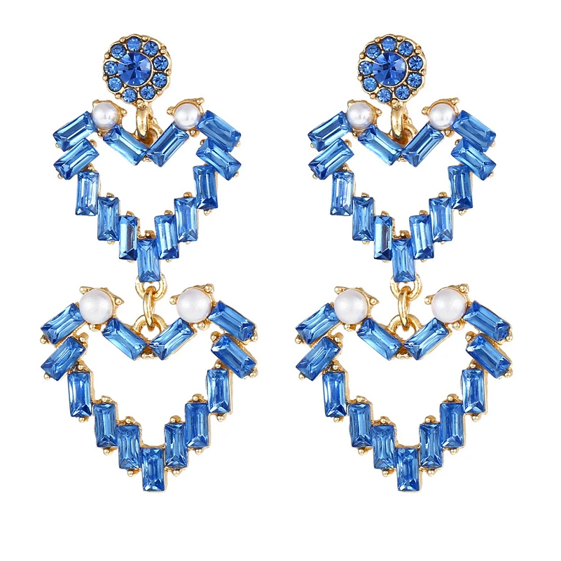 

Elegant Blue Rhineatone Heart-shaped Earrings for Woman Jewelry Accessories