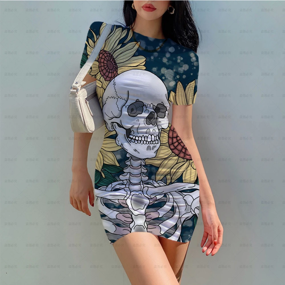 

Женское облегающее платье с принтом в виде черепа