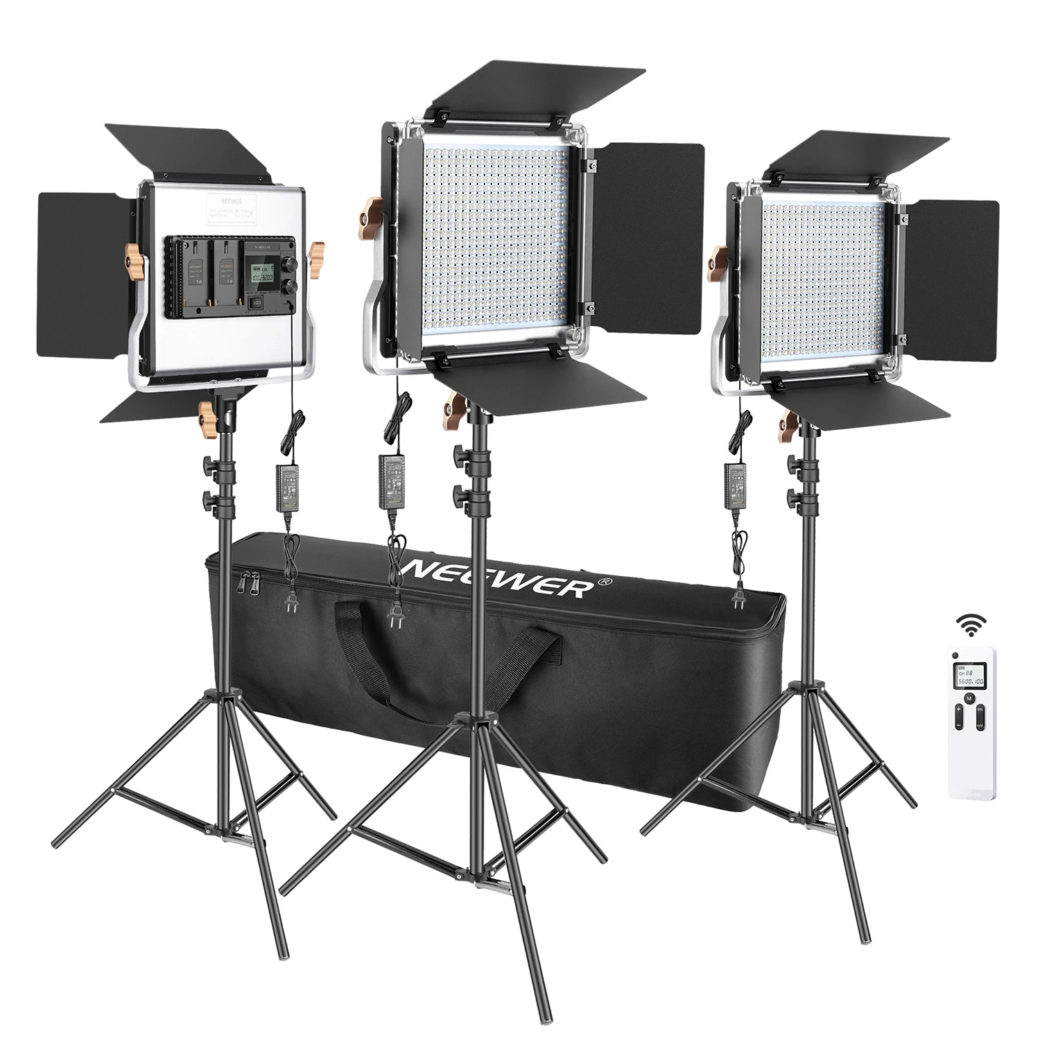 

Neewer 3 Packs Advanced LED Video Light Photography Lighting Kit, Dimmable Bi-Color LED Panel With LCD Screen, Wireless Remote