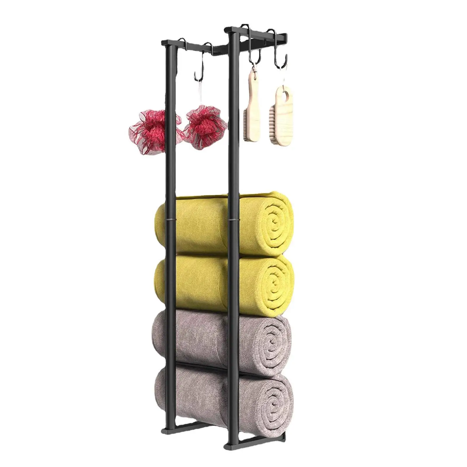 

Bath Towel Holder with Hooks Wall Mounted Towel Rack Holder for Home Room