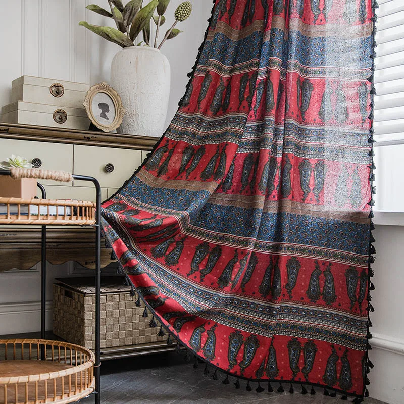 

Boho Style Geometry Curtain Blackout Thick Window Drapes Bedroom Living Room Kitchen Curtain Easy Drape for Living Room