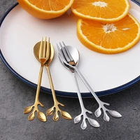 110pcs creative stainless steel spoon branch leaves spoon fork coffee spoon christmas gift tableware decoration coffee spoon