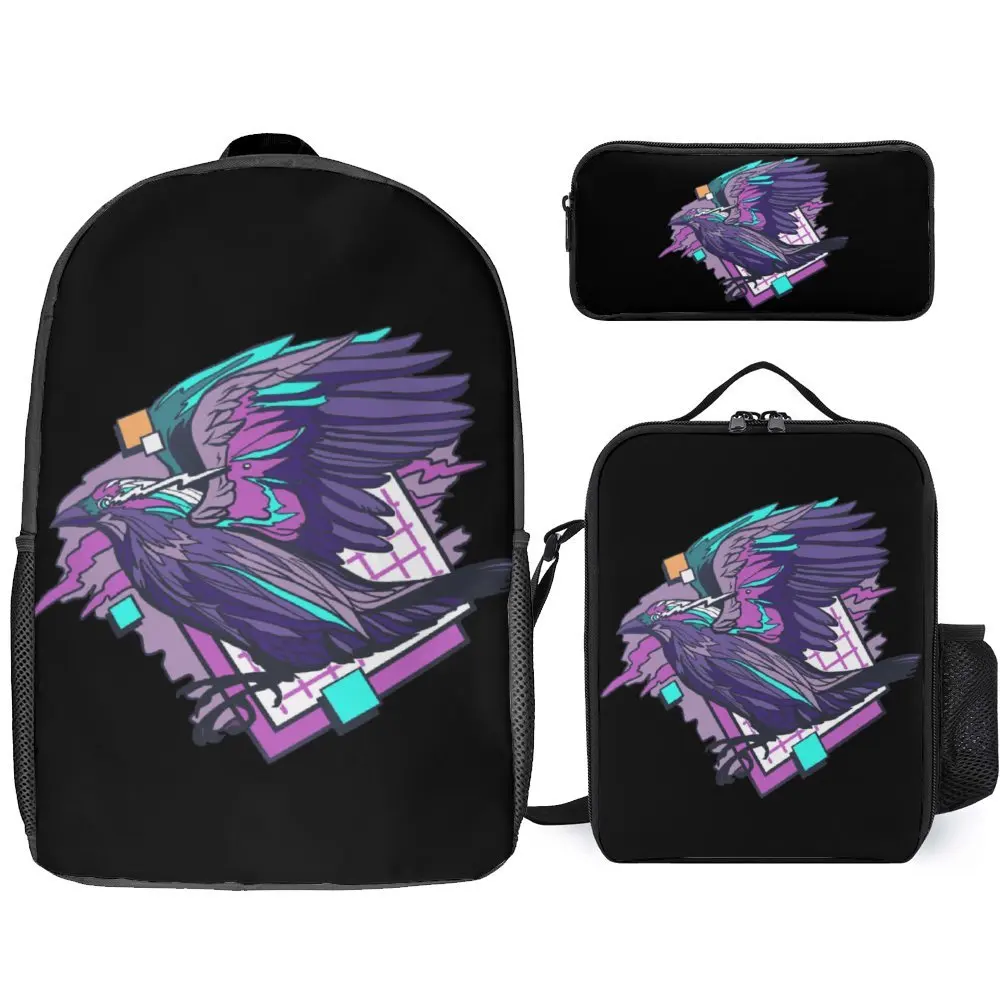 Набор из рюкзака и сумки для ланча 3 в 1 17 дюймов сумка ручек Ворон синтволна Череп