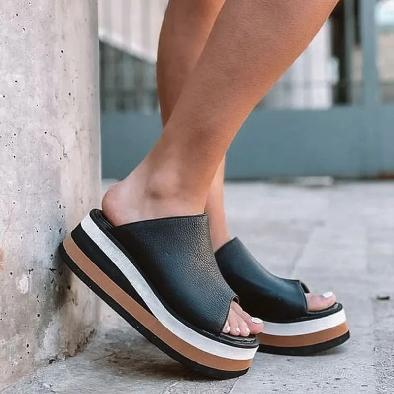 

2022 Summer Fashion New Solid Color Platform Wedge Sandals Ladies Large Size Lightweight Breathable Beach Shoes Chaussure Femme